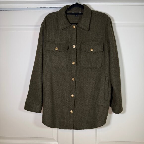 Express Tweed Novelty Button Oversized Shacket in Green Large - Picture 13 of 13